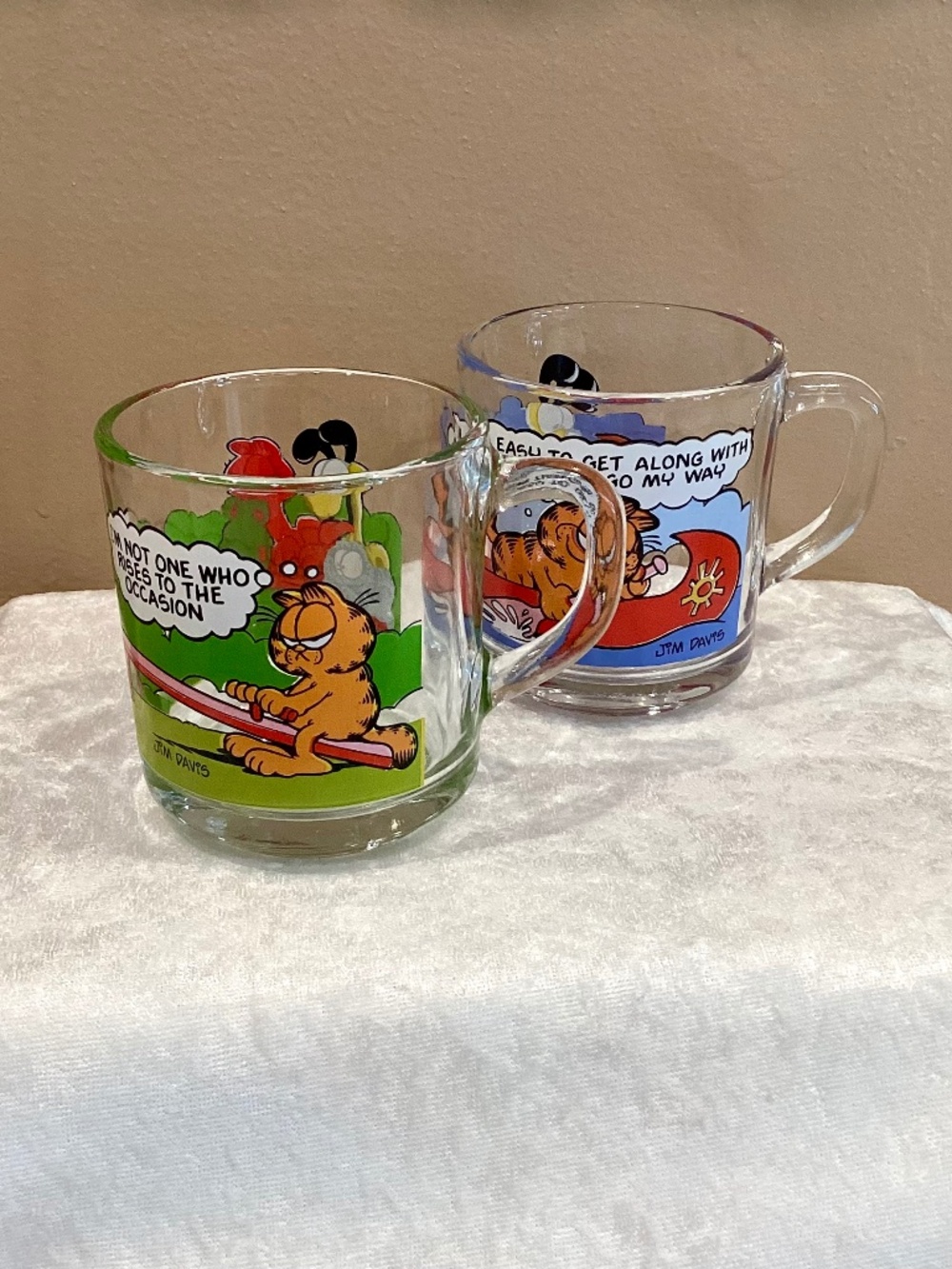 Set of 2 Vintage McDonald’s Promo Garfield & Odie Glass Mugs/Cups 1970-80’s